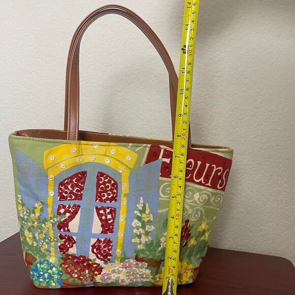 Floral Beaded Embellished Shoulder Bag Flower Shop Purse 100% Cotton - Picture 4 of 8